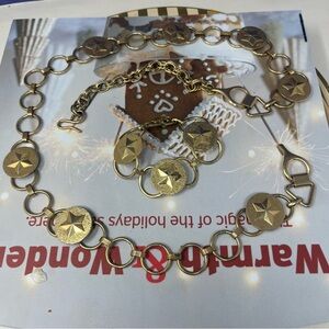 Sarah Coventry Military Gold Star Chain link Belt Bracelet Set